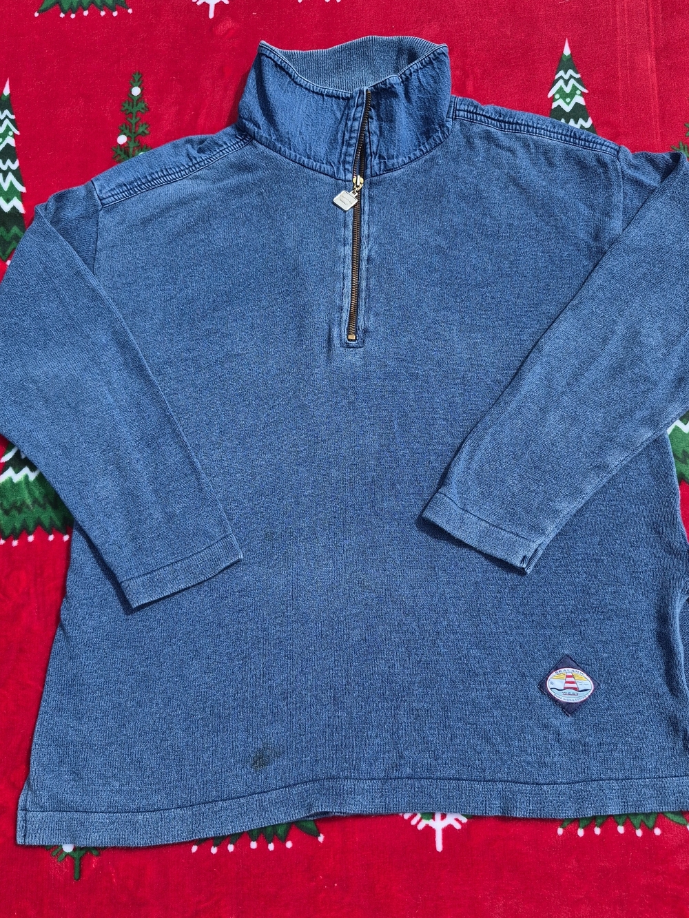 Men's Indigo Quarter-Zip Pullover with Subtle Patch